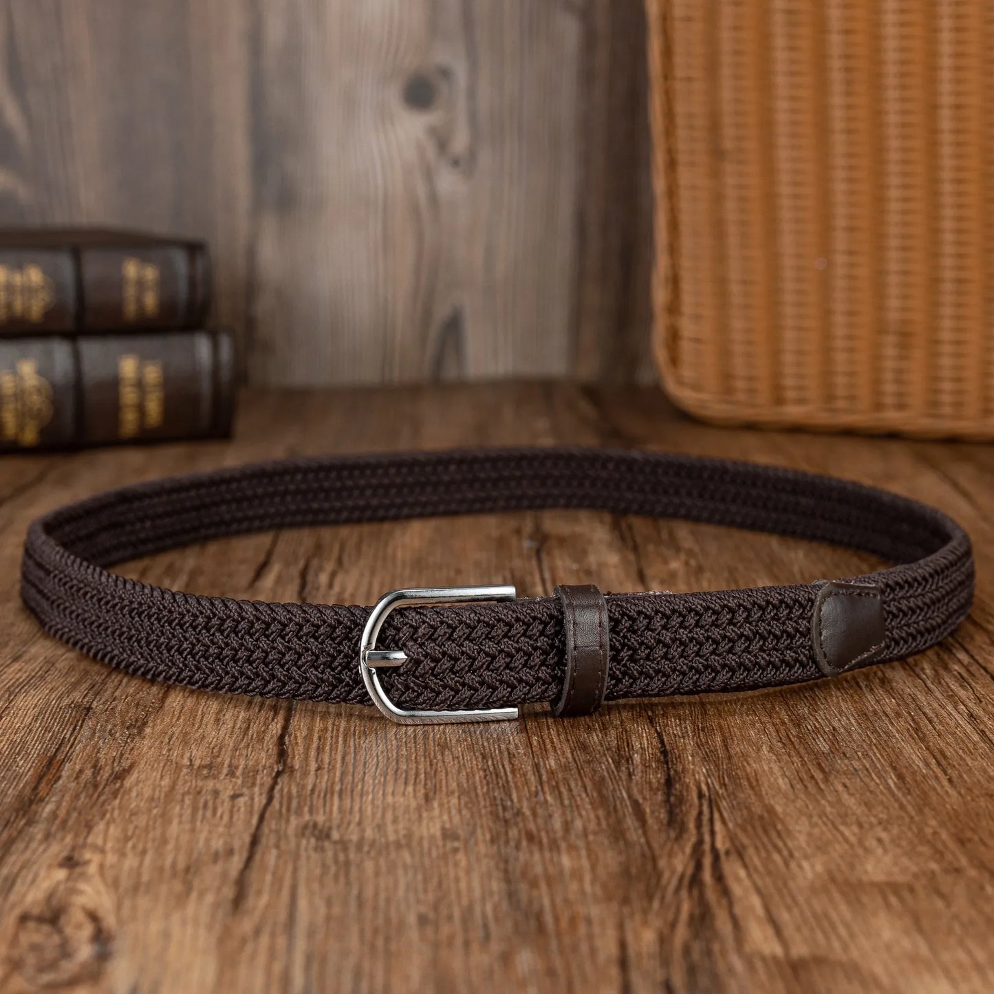Woven elastic holeless needle buckle belt fashion belt