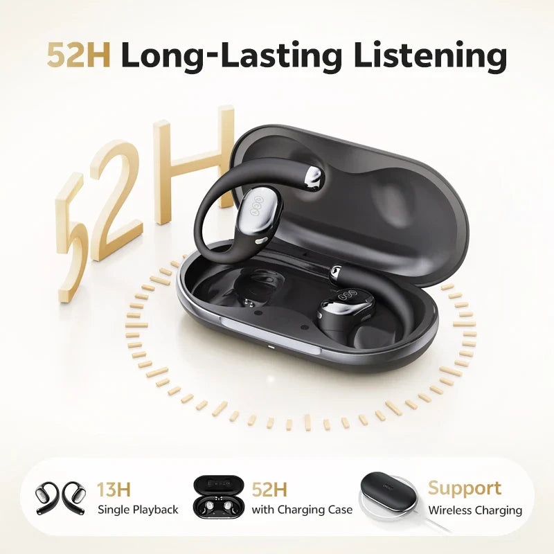 QCY Crossky R70 Open-Ear Wireless Headphones Hi-Res with LDAC OWS Earphones Bass Boost Bluetooth 6.0 Earhook Sport Earbuds 52Hrs