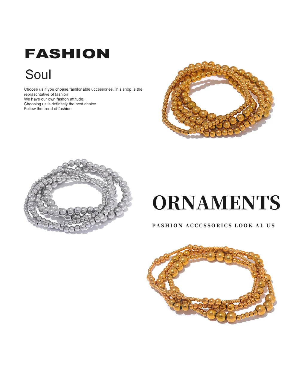 Yhpup 3/4/5/6 MM Stainless Steel Beads Daily Handmade Elastic Bracelet Bangle Waterproof Wrist Wholesale Gold Color Jewelry Men