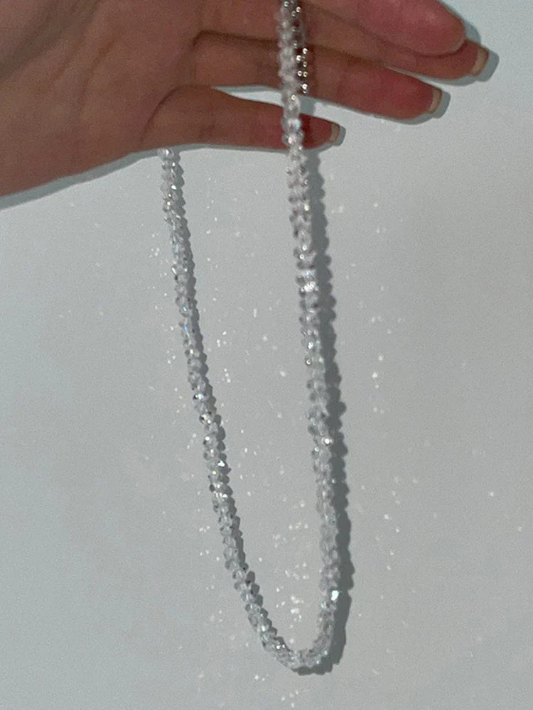 Mulit-cut Glass Crystal Irregular Beaded Choker Necklace for Women Transparent Vintage Collarbone Collar Neck Fashion Jewelry
