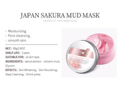 Sakura Clay Mask Deep Cleansing Brightening Repair Skin Mud Korean Face Mask Oil Control Shrink Pores Skin Care 80g