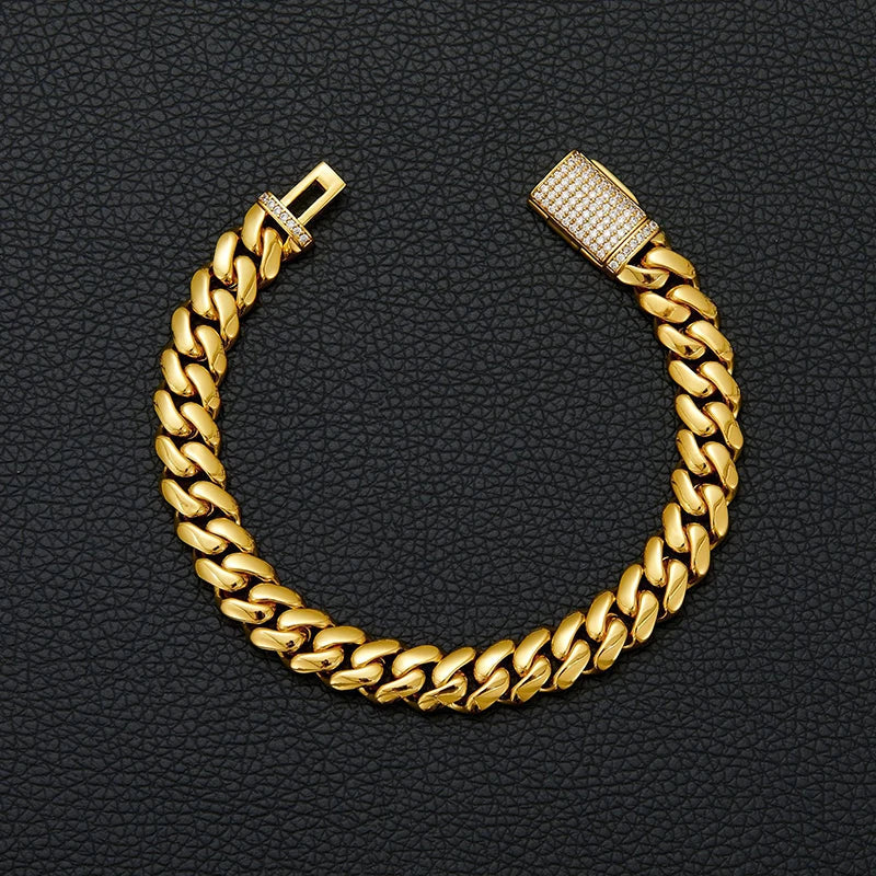 Hip Hop Rock Stainless Steel Rhombus Cuban Miami Link Chain Bracelets for Men Bling Iced Out Rapper Jewelry Gold Silver Color