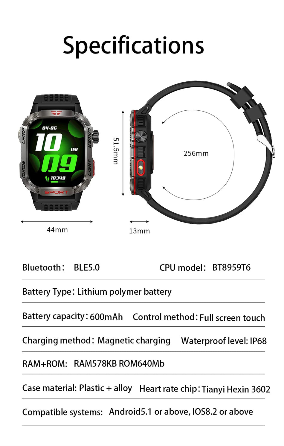 Outdoor Sports Smart Watch Men 2.01" GPS Tracker Compass LED Flashlight 600mAh Battery Waterproof Bluetooth Call Smartwatch Man