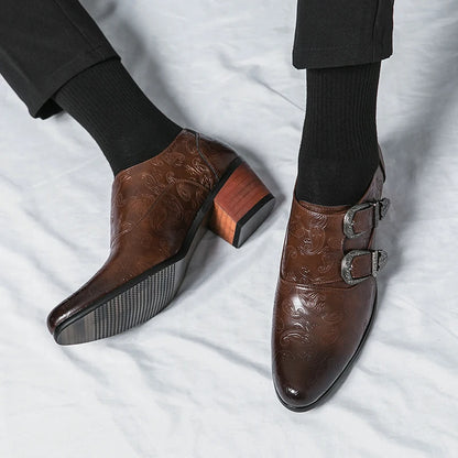 Golden Sapling High Heels Men's Formal Shoes Retro Leather Male Loafers Elegant Men Dress Wedding Shoe Casual Business Oxfords