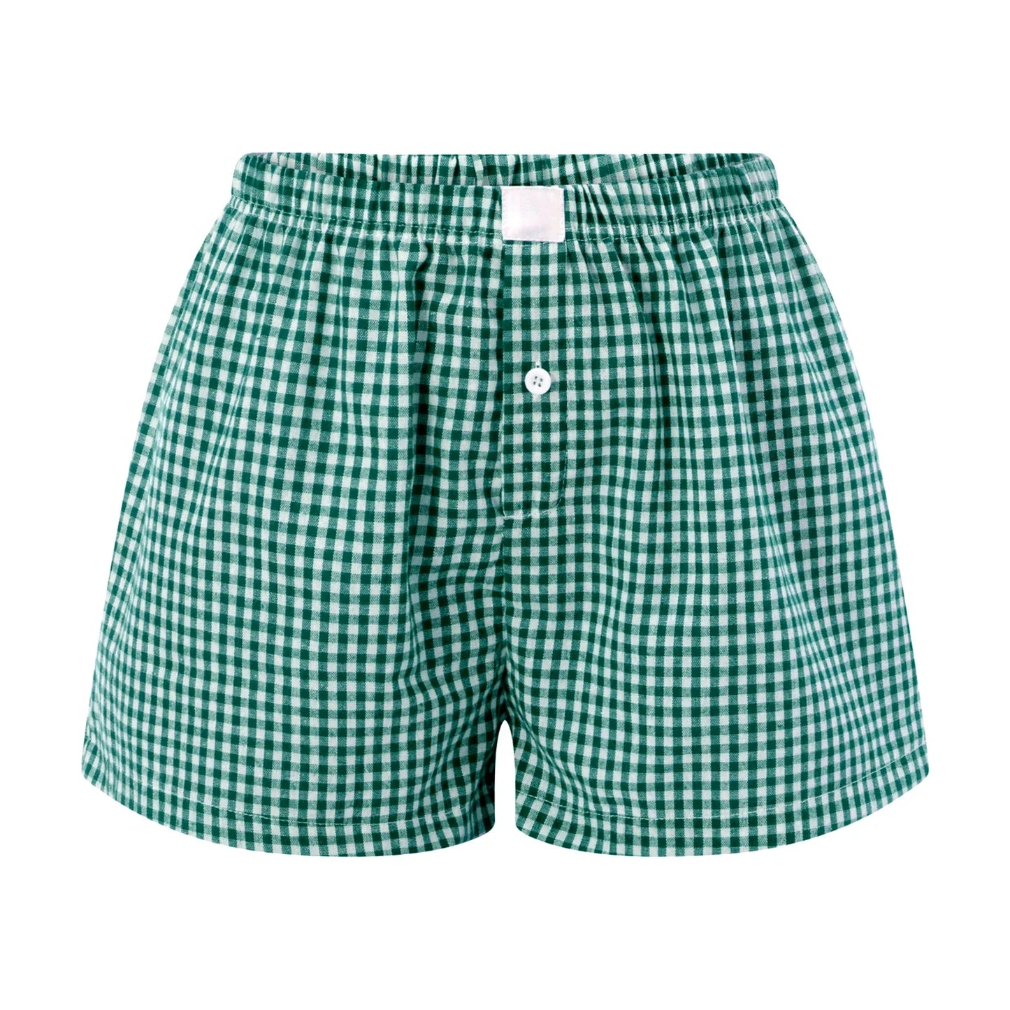Women’s Y2K Retro Cleanfit Plaid Print Elastic Low Waist Button Front Aesthetic Loungewear Loose Shorts Boxers Streetwear