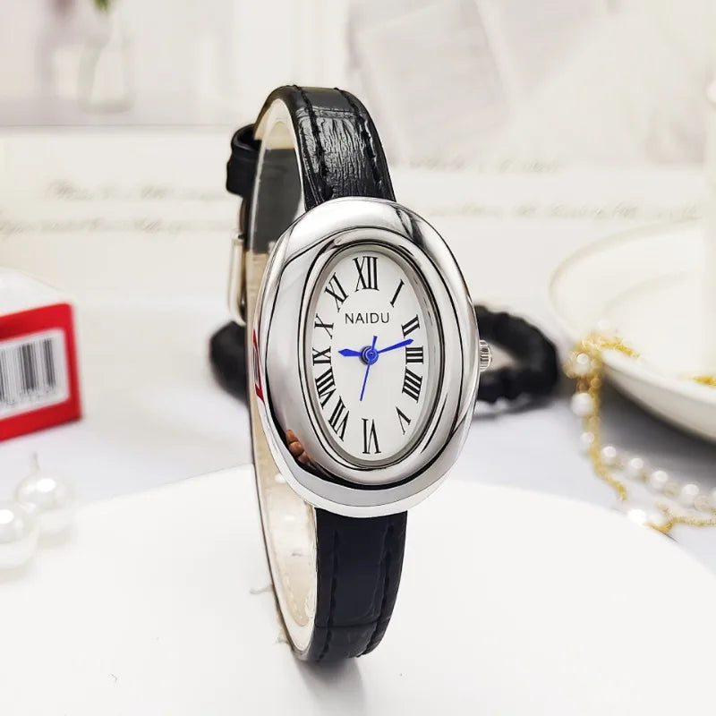Luxury Women Vintage Oval Goose Egg Quartz Watch Leather Strap Wristwatch Dress Ladies Watches Christmas Gift Clock Relojes