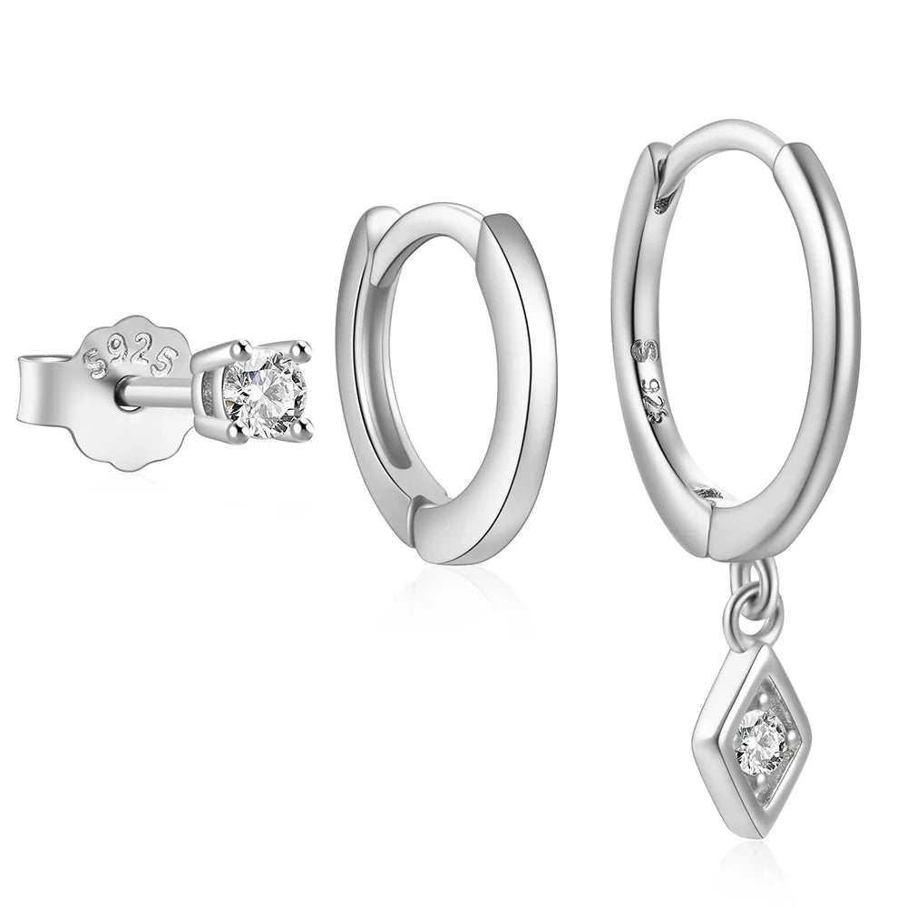 ROXI 925 Sterling Silver 3PCS DIY Hoop Earring With Piercing Stud Earring Set Women Men Party Wedding Jewelry Set pendientes 925