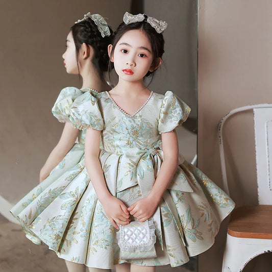 Girl Spanish Royal Embroidery Dress Children Birthday Baptism Dresses Kids