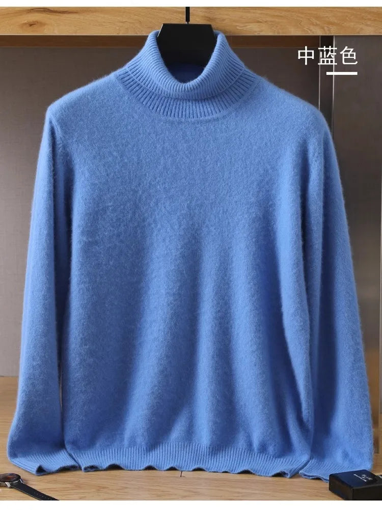 Men's 100% pure Mink velvet Cashmere Sweater High Lapels Pullovers Knitted Winter