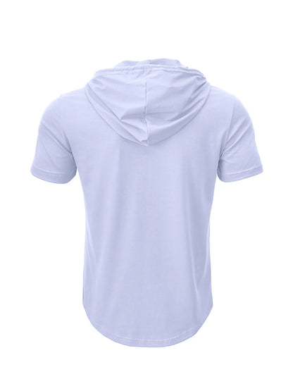 Men's Hooded Short-Sleeved Tees Summer Slim Fitness Quick Dry T-shirt Breathable Sports Tops for Male Bodybuilding