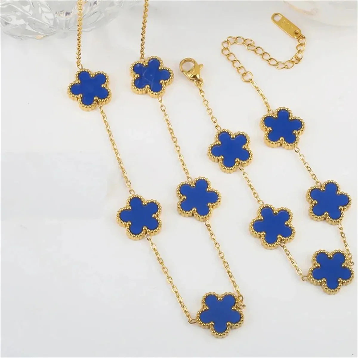 2/4Pcs 18K Gold Plated Five Leaf Flower Earring Necklace Bracelet Set for Women, Elegant Fashion Design Bracelet Jewelry Gifts