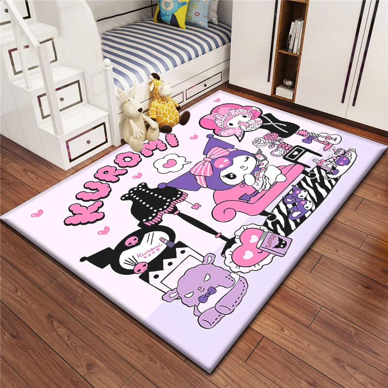 Kuromi Sanrio Lovely Carpet Rug for Living Room Bedroom Decoration Picnic Camp