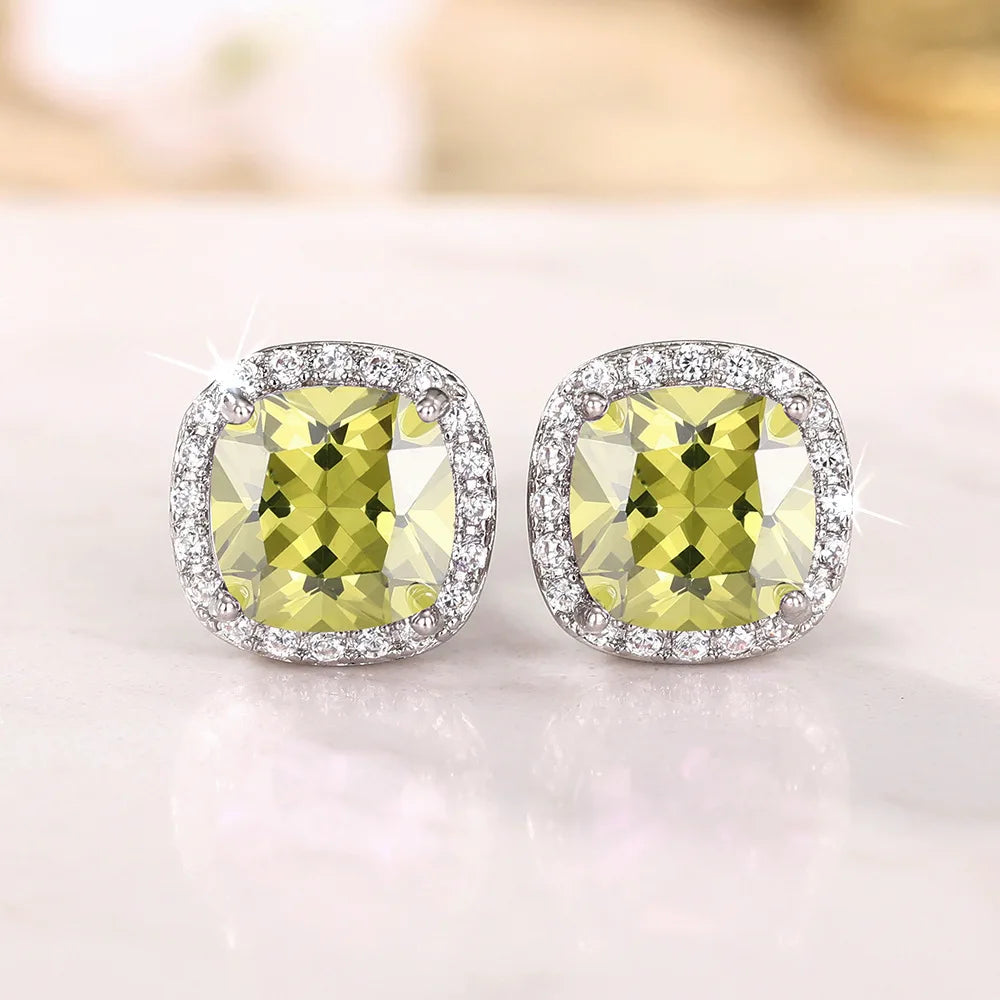 Ne'w Bright White/Yellow/Pink CZ Stud Earrings for Women Fashion Contracted Jewelry High Quality Wedding Engagement