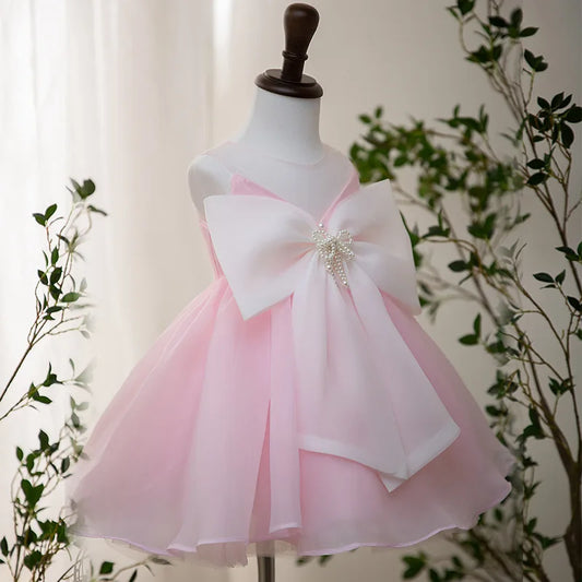 Flower Girl Pink Luxury Dress Children Birthday Baptism Dresses For Kids