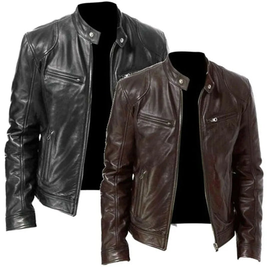 Top Layer Vintage Leather Clothes Men's Stand Collar Motorcycle Clothes