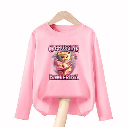 Italian Brainrot Long Sleeve T-shirt for Children Spring and Autumn Cotton Shirt for Boys Girls Cartoon Tops 3-14T