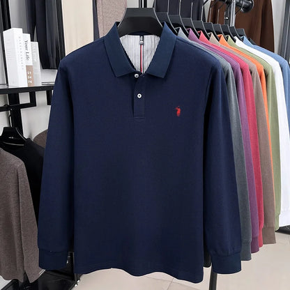 100% pure cotton autumn and winter men's fashion sports brand embroidered pony long sleeved POLO shirt business casual T-shirt