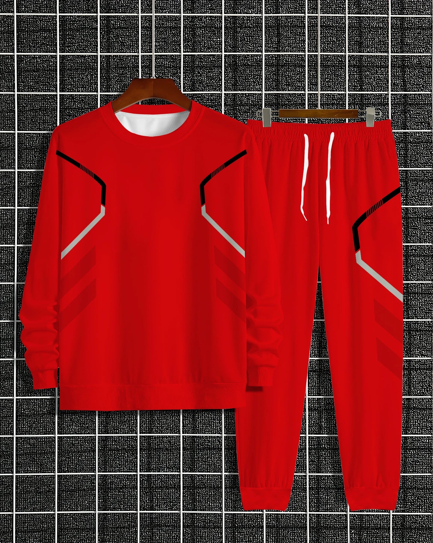 The new men's round-neck sweatshirt set for Spring and Autumn 2025 features street fashion and comfort with 3D pattern printing
