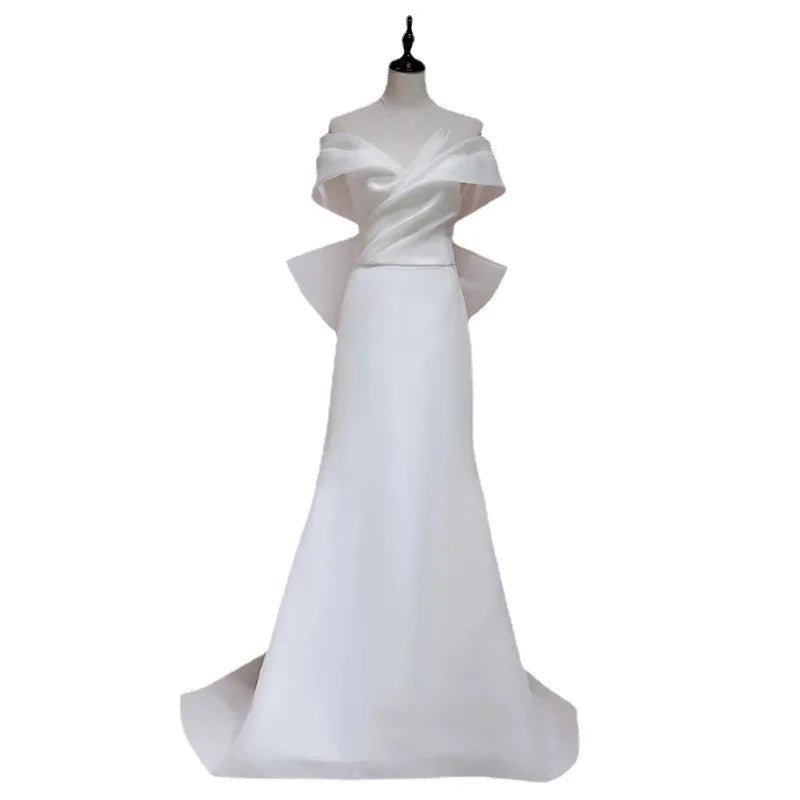 White Bridesmaid Dresses: Off The Shoulder Wedding Dress Big Bow Banquet Dresses
