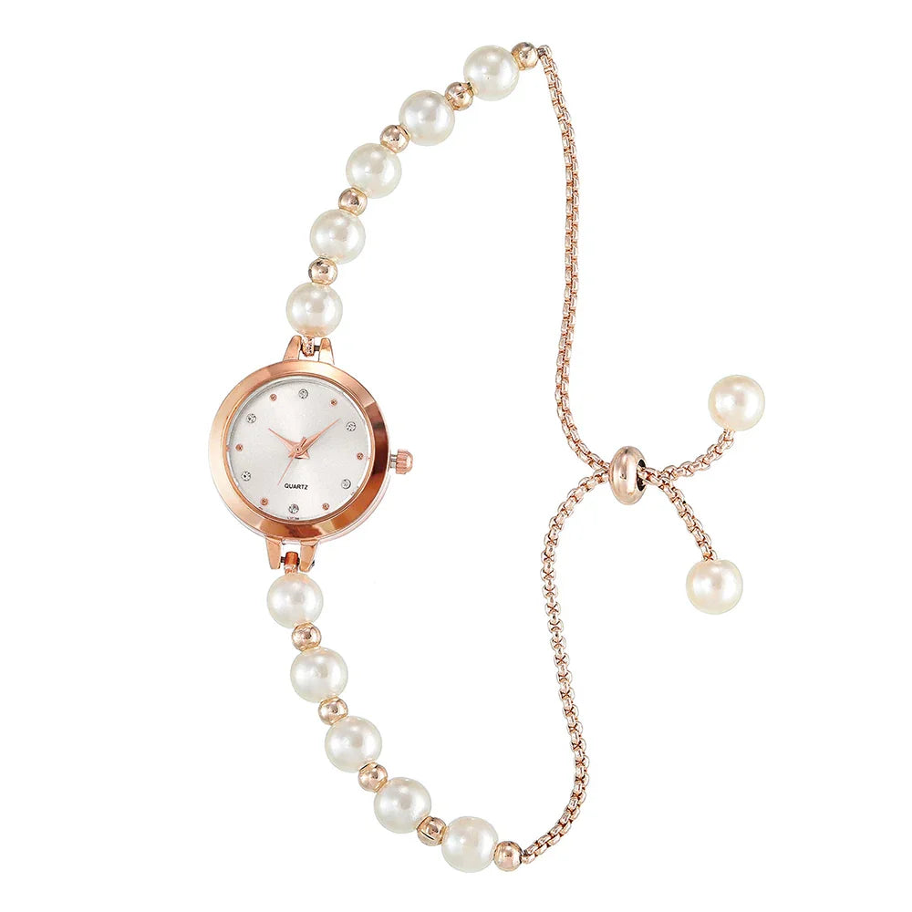 LUCKY FOX New Minimalist Style Pearl Bracelet Women Quartz Watch Fashionable Small Disc Design Light Luxury Jewelry Women Watch