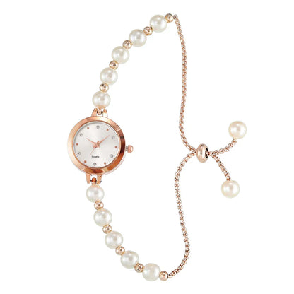 LUCKY FOX New Minimalist Style Pearl Bracelet Women Quartz Watch Fashionable Small Disc Design Light Luxury Jewelry Women Watch