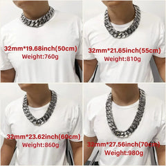 32mm wide and thick Cuban chain, stainless steel bracelet necklace