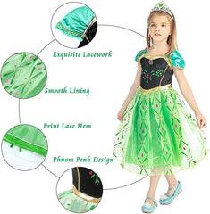 Green Anna Dress Summer Birthday Party Costume Child Princess Party Gown Kids