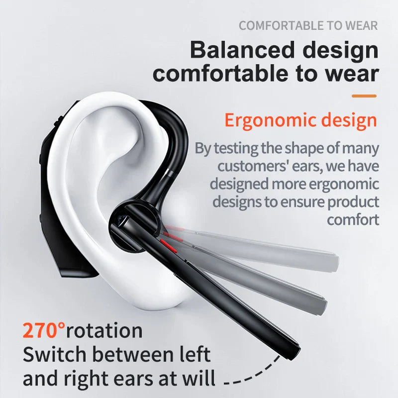 Bluetooth 5.3 Business Wireless Earphone Left Right Ear Universal LED Display With MIC Headset Ultra-long Standby For Car Driver