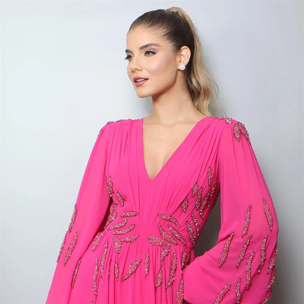 Homecoming Dresses: Occasion Dresses V Neck Long Sleeves Formal Gown