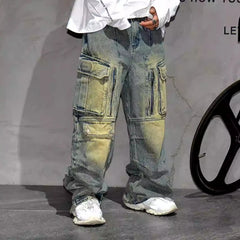 Denim Cargo Pants Mens Clothing Multi-Pocket Baggy Jeans Streetwear Hip Hop