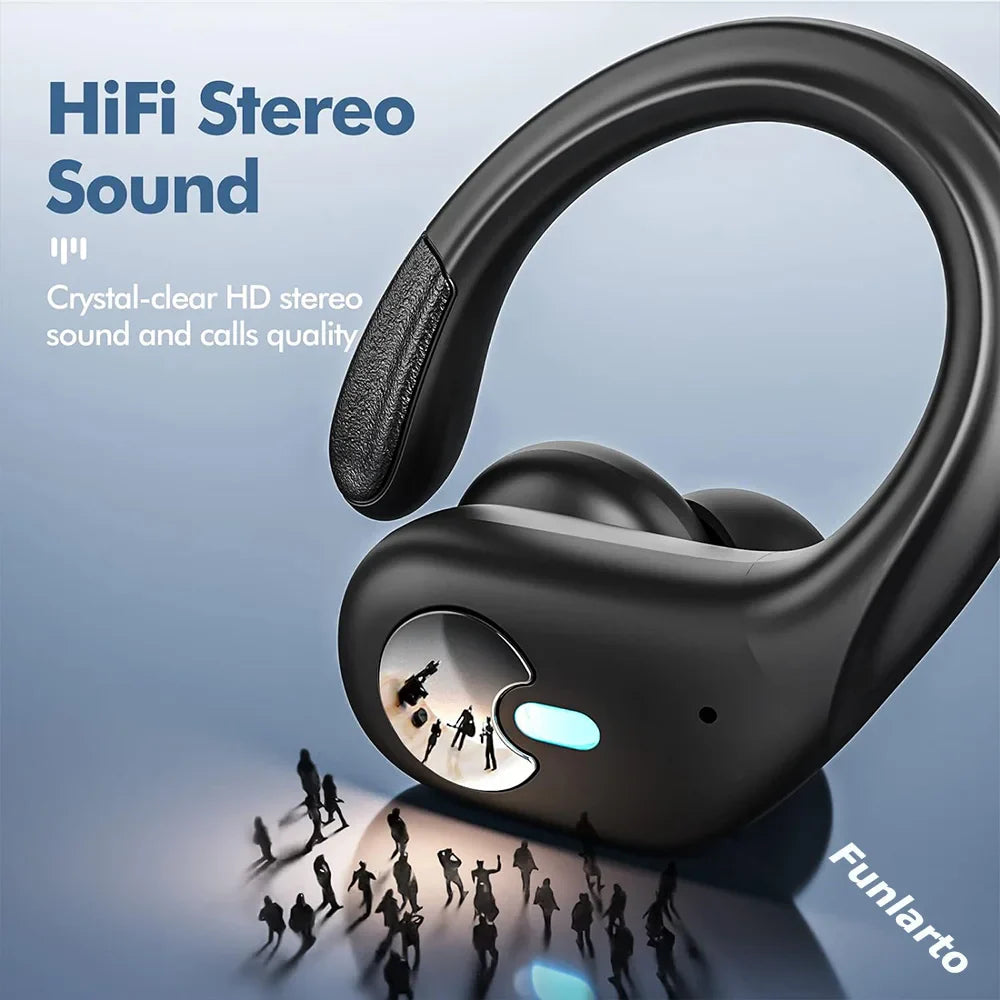 Sports Bluetooth Earphones IPX7 Waterproof Wireless Headphones 60hrs Music with Mic LED Power Display Soft Earhook TWS Earbuds
