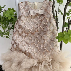 Baby Girl Princess Sequins Tulle Dress Sleeveless Infant Toddler Girl Vintage Bow