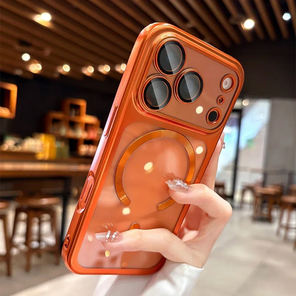 Plating Transparent For Magsafe Magnetic Case for IPhone 17 17Pro 17 Pro Max 17 Air Original Soft TPU Lens Protector Cover