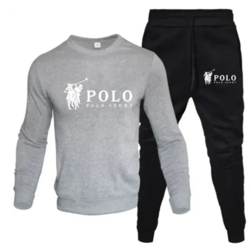 Men's two-piece round-neck sweatshirt + jogging pants, autumn and winter fashion, outdoor fitness and casual sportswear set