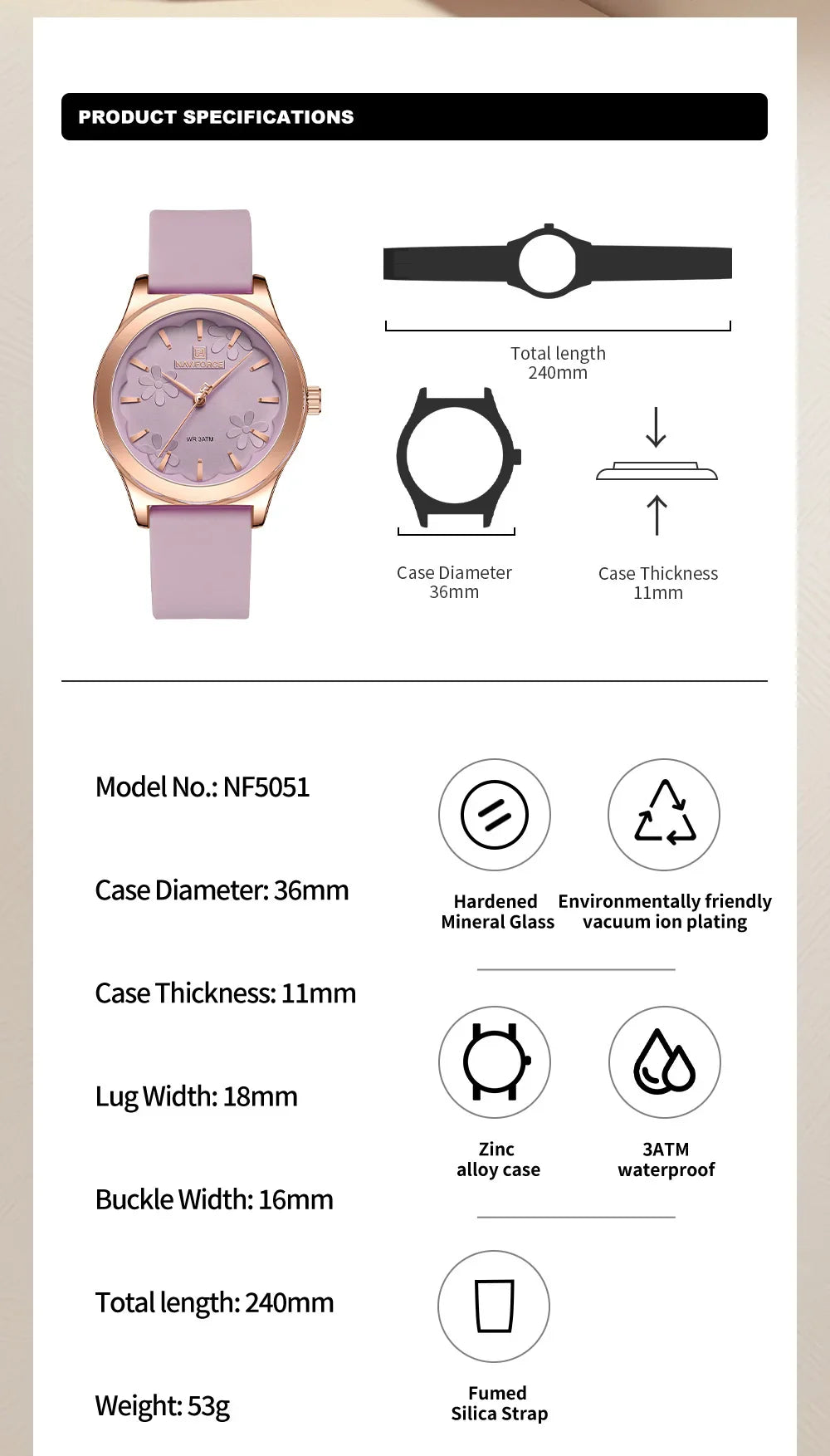 NAVIFORCE Watches for Women Creative Fashion Flower Dial Wristwatch Ladies Quartz Waterproof Shockproof Female Clock Gifts 2024