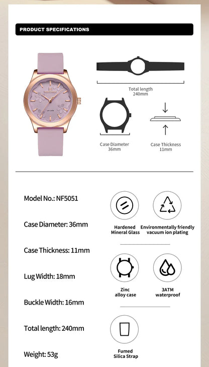 NAVIFORCE Watches for Women Creative Fashion Flower Dial Wristwatch Ladies Quartz Waterproof Shockproof Female Clock Gifts 2024