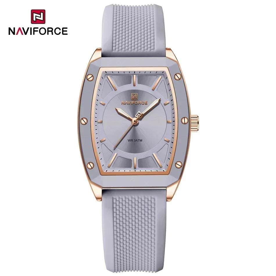 NAVIFORCE Top Brand Women Tonneau Watches Fashion Ladies Quartz Watch Silicone Strap Gift Female Wristwatch Relojes Para Mujer