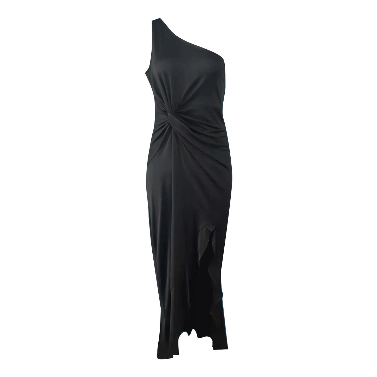 Evening wear Dresses: Ladies One Shoulder Ruched Ruffle Elegant Dress
