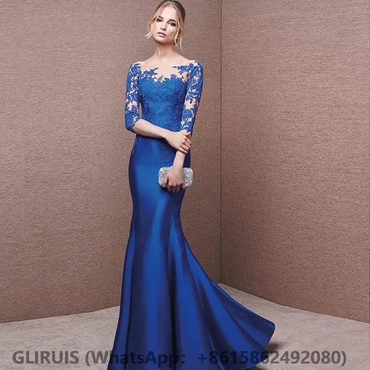 Evening wear Dresses: Royal Blue Celebrity Dresses See Through Back Women