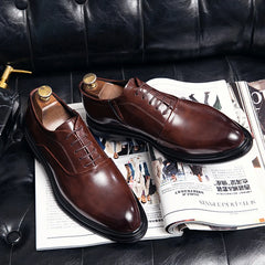 Business Formal Leather Shoes Men's Casual with Suit Low Top Solid Wedding Shoes