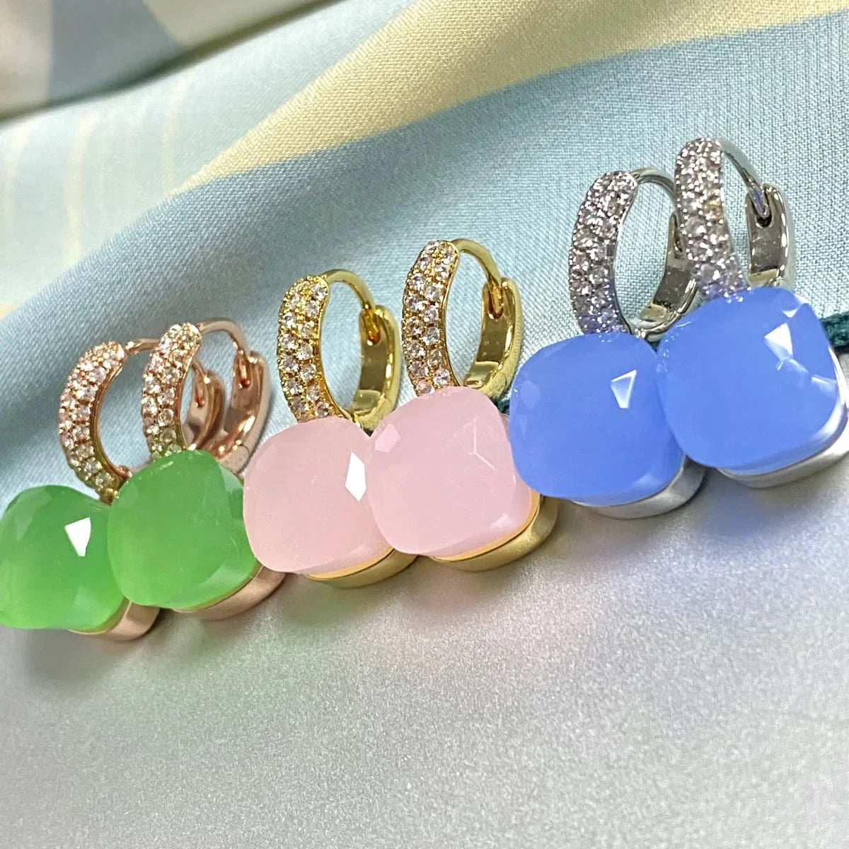 Classic Candy Color Earrings Inlay Transparent Zircon 27Colors Crystal Earrings Platinum Plated Fashion Jewelry For Women