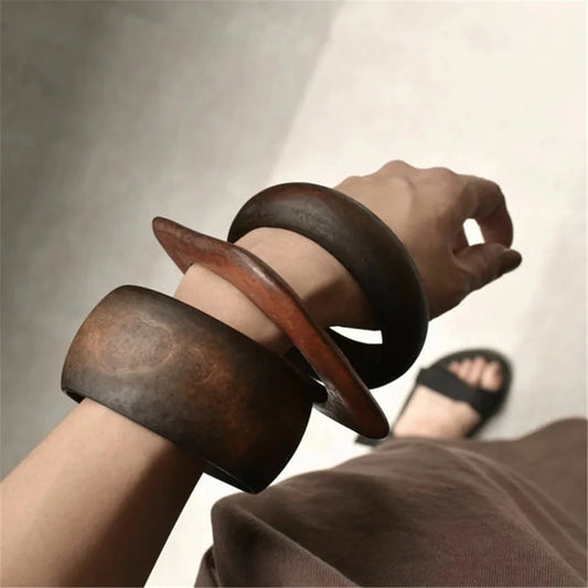 4pcs Women Elegant Natural Wood Square DIY Bracelet Coffee Girl Jewelry Ladies Gift Geometric Wooden Bangles For Women