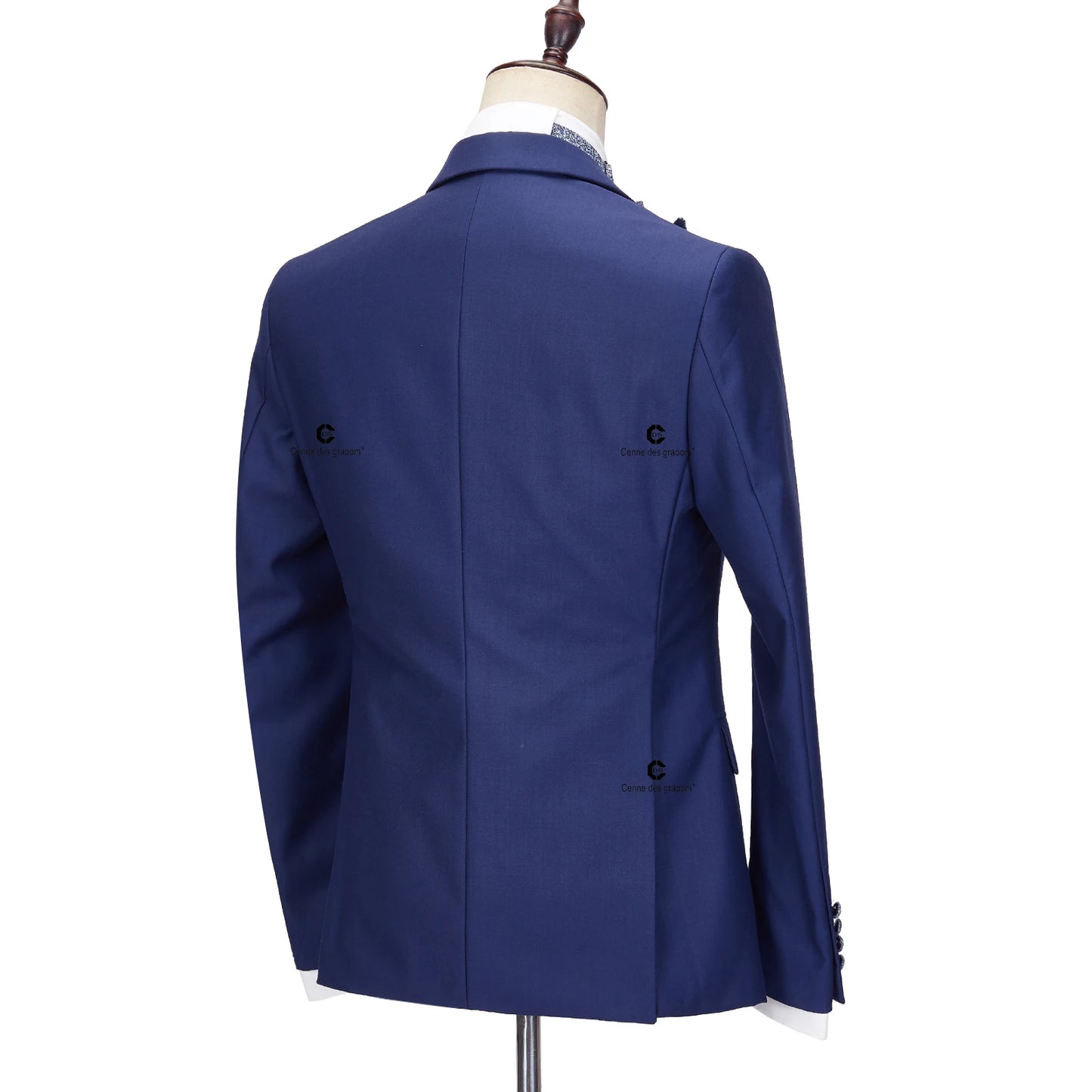 Tuxedo for Mens: Men Suits Blue Tuxedo Blazer Vest Pants with Bowtie 4pcs Set