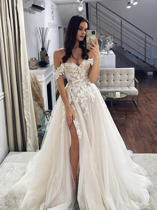 White Bridesmaid Dresses: Wedding Dresses Off The Shoulder Sweetheart Neck