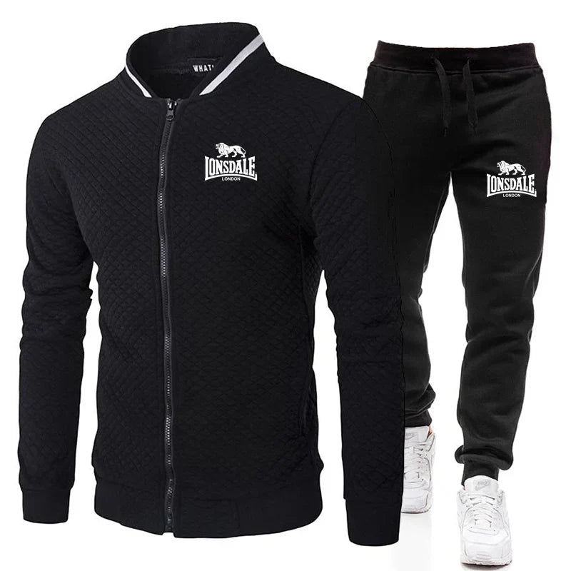 LONSDALE Spring and Autumn Men's Fashion Street Stand up Collar Set Jacket, Outdoor Casual Pocket Zipper Men's Baseball Set