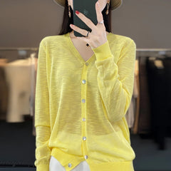 Summer Sunscreen Ice Silk Cardigan Women's V-Neck Long Sleeve Loose Knitted