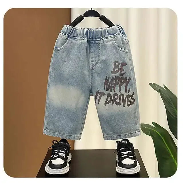 2-8 Years Boys Summer Clothing Set Letter Print Short Sleeved T-shirt+Denim Shorts 2Pcs Suit For Kids Handsome Casual Outfit