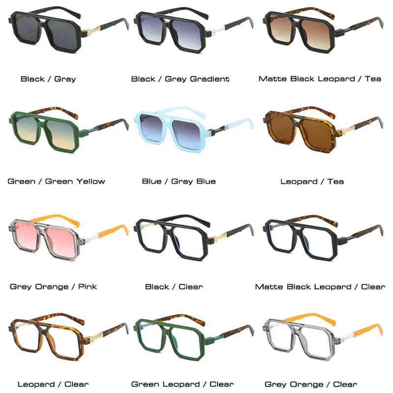 SHAUNA New Double Bridges Square Sunglasses Women Fashion Gradient Shades UV400 Retro Polygon Men Sun Glasses
