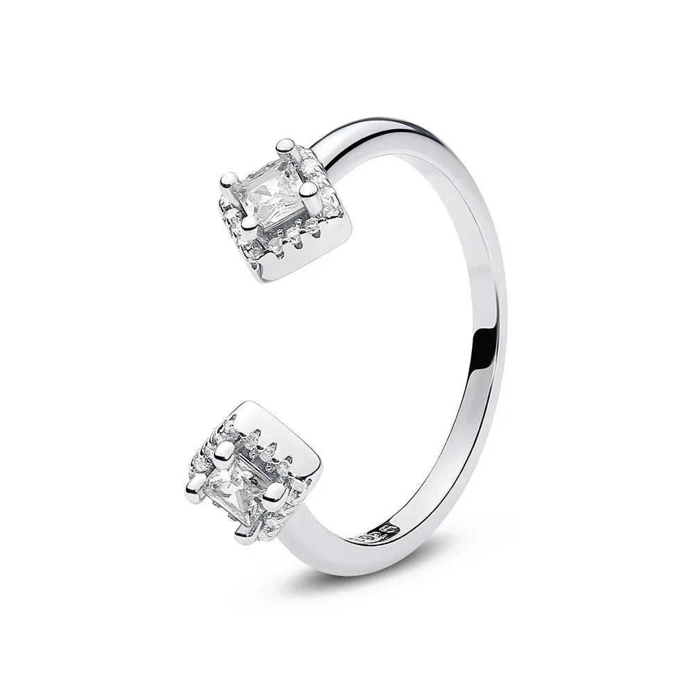 Hot selling 925 sterling silver ring, exquisite luxury, adjustable charm, square circular heart-shaped ring women's jewelry gift