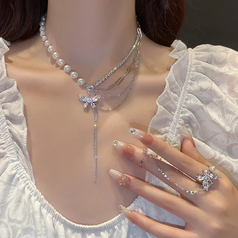 Vintage Irregular Punk Metal Bean Pendant Necklace for Women Adjustable Black Leather Rope Long Clavicle Chain Charm Jewerly
